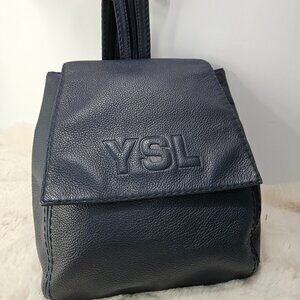 YSL Saint Laurent  Deep Bleu Pebbeled Leather Convertible Bag